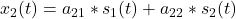 x_{2}(t) = a_{21}*s_{1}(t) + a_{22}*s_{2}(t)